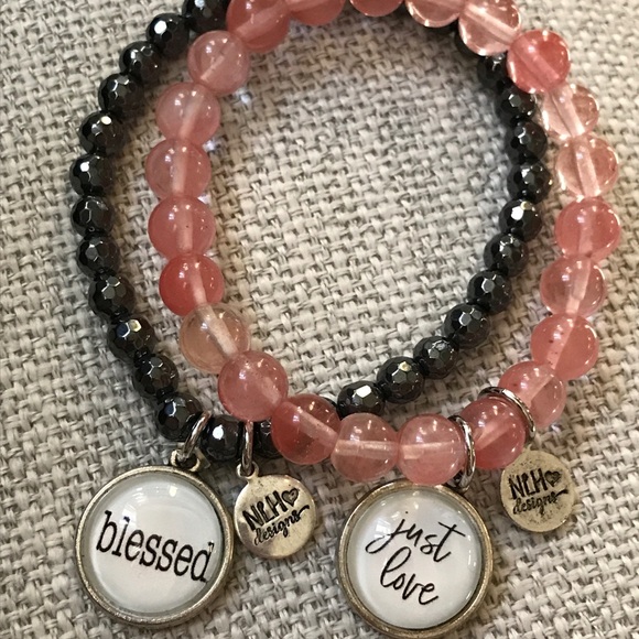 NLH Inspirational Cherry Quartz Stretch Charm Bracelet - Picture 7 of 11